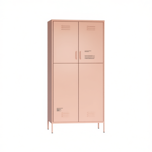 Armadio in Acciaio Rosa 35.4x19.7x70.9 Pollici con Porte a Battente e Fessure di Ventilazione, Arredamento Moderno Minimalista per Camera da Letto - Product Image 1