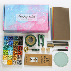 Kit complet de cire à cacheter avec granulés de cire, tampons et outils pour mariage, artisanat fait main, boîte cadeau, fabriqué en Chine - Product Image 1