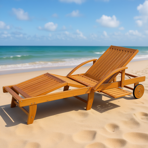 Tumbona de Madera de Acacia, Silla Plegable Ajustable con Ruedas para Uso en Exteriores y Playa - Product Image 2