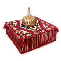 Pouf d'angle tissé oriental brodé de motifs floraux et géométriques Nomad Blue (rembourré)