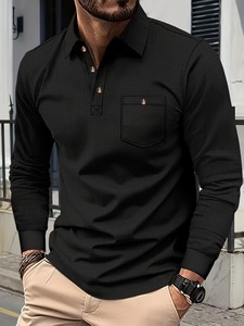 <span class=keywords><strong>Polo</strong></span> da <span class=keywords><strong>uomo</strong></span> a maniche lunghe in tessuto waffle, stile americano, testurizzato, con tasche, <span class=keywords><strong>taglie</strong></span> <span class=keywords><strong>forti</strong></span>, tinta unita, con colletto a risvolto - Product Image 4