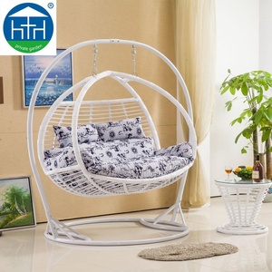 Moderno gran patio muebles PE mimbre ratán <span class=keywords><strong>hamaca</strong></span> al aire libre jardín doble columpio <span class=keywords><strong>silla</strong></span> con <span class=keywords><strong>base</strong></span> de acero - Product Image 3