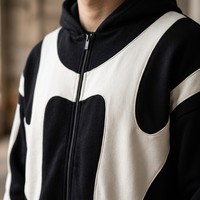 Nouveau sweat à capuche entièrement zippé style masque personnalisé, panneau géométrique contrastant en color block, en molleton bouclette, coupe oversize streetwear