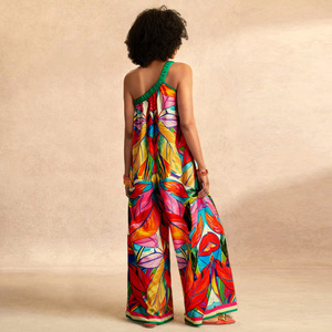Mono informal bohemio de punto con estampado floral para mujer, sin mangas, asimétrico, largo, holgado, para primavera, verano y playa - Product Image 3