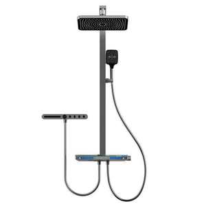 Sistema de Ducha Moderno de Pared con Monomando Termostático, Barra Deslizante y Rociador de Lluvia para Apartamento - Product Image 1