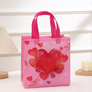 Chenrui tas kotak hadiah berbentuk hati Hari Valentine tas kain non-tenun pegangan tangan bunga segar - Product Image 5