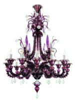 Lustre en verre de Murano violet personnalisable, style italien artisanal, luminaire suspendu en verre artistique pour la décoration de villas, hôtels et salons