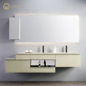Lusso moderno americano di grandi dimensioni galleggiante in legno bagno specchio armadietto specchio Led bagno vanità - Product Image 2