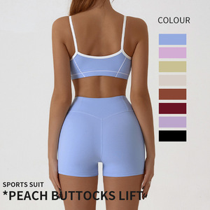 High-Elasticity Yoga Suits Spandex/Nylon Yoga <strong>Outfit</strong> Contrast Color Bra Hip-Lifting Fitness Shorts Sweat-Wicking Outdoor Set - Product Image 5