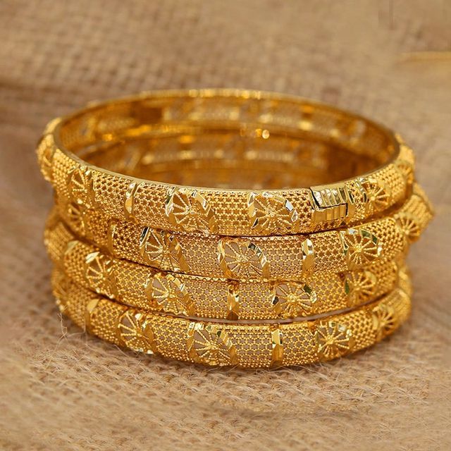 Hot Selling  Copper Plated 24K Gold Bangles Light Luxury Wedding Gold Bangles for Dubai Indian Bridal Women Cross Border Jewelry