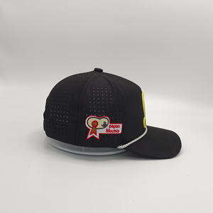 Casquette de sport Oxford pour homme, personnalisée, 5 panneaux, séchage rapide, style 'Dad', imperméable, avec logo en caoutchouc, motif léopard, perforations découpées au laser - Product Image 4