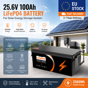 แบตเตอรี่ลิเธียมไอโอเฟอร์รัส (LiFePO4) ของ EU ขนาด 25.6V 24V 100Ah พร้อมระบบจัดการแบตเตอรี่ (BMS) 100A สำหรับการจัดเก็บพลังงานแสงอาทิตย์ ระบบออฟกริด - Product Image 1