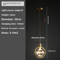 Lustre rond en cristal de luxe nordique tout en cuivre avec éclairage LED, installation suspendue pour chambre à coucher/salle de séjour