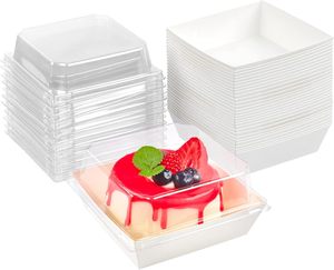 Caja Cuadrada para Pastelería con Tapa de PET, Platos Desechables de Papel de Grado Alimenticio para Arroz, Bocadillos, Ensaladas, Contenedores para Llevar, Empaque de Alimentos - Product Image 1