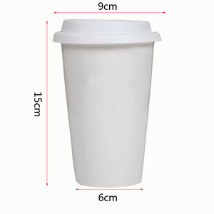 Seaygift Doppia Parete Pianura Bianco Personalizzato logo Decal 11oz <span class=keywords><strong>Porcellana</strong></span> di Ceramica Asporto Tazza di Viaggio Tazze di Caffè Con Silicone coperchio - Product Image 2