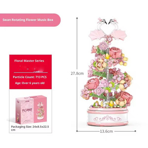 Bloques de Plástico Creativos para Niños, Caja Musical Giratoria con Forma de Cisne y Flores, Juego de Construcción de Modelos, Más de <span class=keywords><strong>713</strong></span> Piezas, Regalos de San Valentín con Luz - Product Image 6