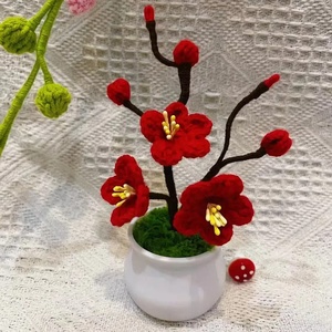Mini fiore all'uncinetto fatto a mano pianta in vaso lavorato a maglia finti fiori <span class=keywords><strong>di</strong></span> prugna per tavola rustica centrotavola oggetti decorativi - Product Image 3