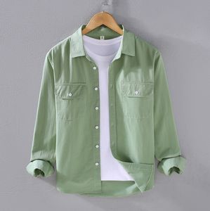 Camisa Masculina de Sarja de Algodão Pesada Texturizada de Manga Longa Respirável para Trabalho de Outono com Bolso Casual para Primavera e Outono - Product Image 2