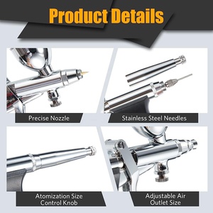 BT-166BK Kit <span class=keywords><strong>Aérographe</strong></span> <span class=keywords><strong>Professionnel</strong></span> Double Action 3 Tailles d'Aiguilles (0.3/0.5/0.8mm) Précision Cuivre pour <span class=keywords><strong>Peinture</strong></span> Corporelle et Maquettes de Voitures - Product Image 3