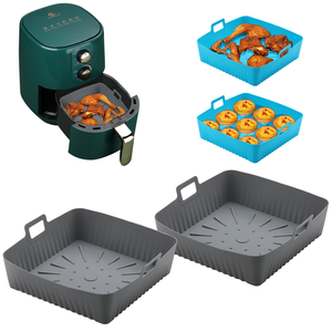 Tapis de cuisson et plateau en silicone réutilisables pour friteuse à air, revêtement antiadhésif résistant à la chaleur de qualité alimentaire, tapis de grillade polyvalent avec poignées - Product Image 4