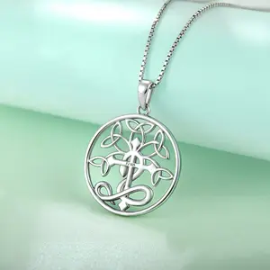 Irlandais Celtics Croix Collier Bijoux S925 Argent Celtique Sorcière Noeud Cristal Rond Pendentif Collier Cadeau pour Elle