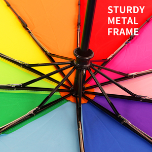 Compact Lightweight Rainbow Travel Folding Umbrella with Manual Control Carrying Pouch for Backpackers Tourists Camping - Product Image 5