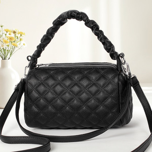 Sac à main carré petit format en cuir matelassé noir à motif losanges An Ru Shi, sac bandoulière pour usage quotidien - Product Image 1