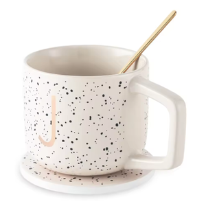 New Design Professional 13.8Oz Personalized Monogram J Dishwasher Safe <b>Coaster</b> and Stir Spoon Set <b>Ceramic</b> Mug - Product Image 4