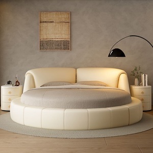 Lit rond au design simple, taille King et double, en tissu, moderne et luxueux, pour adultes, pour la maison, l'hôtel, la chambre à coucher. - Product Image 4