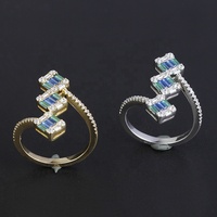 Expédition rapide bague en argent 925 avec pierre bleue empilable baguette diamant dame plaqué or luxe femmes 5a bague en zircon coloré