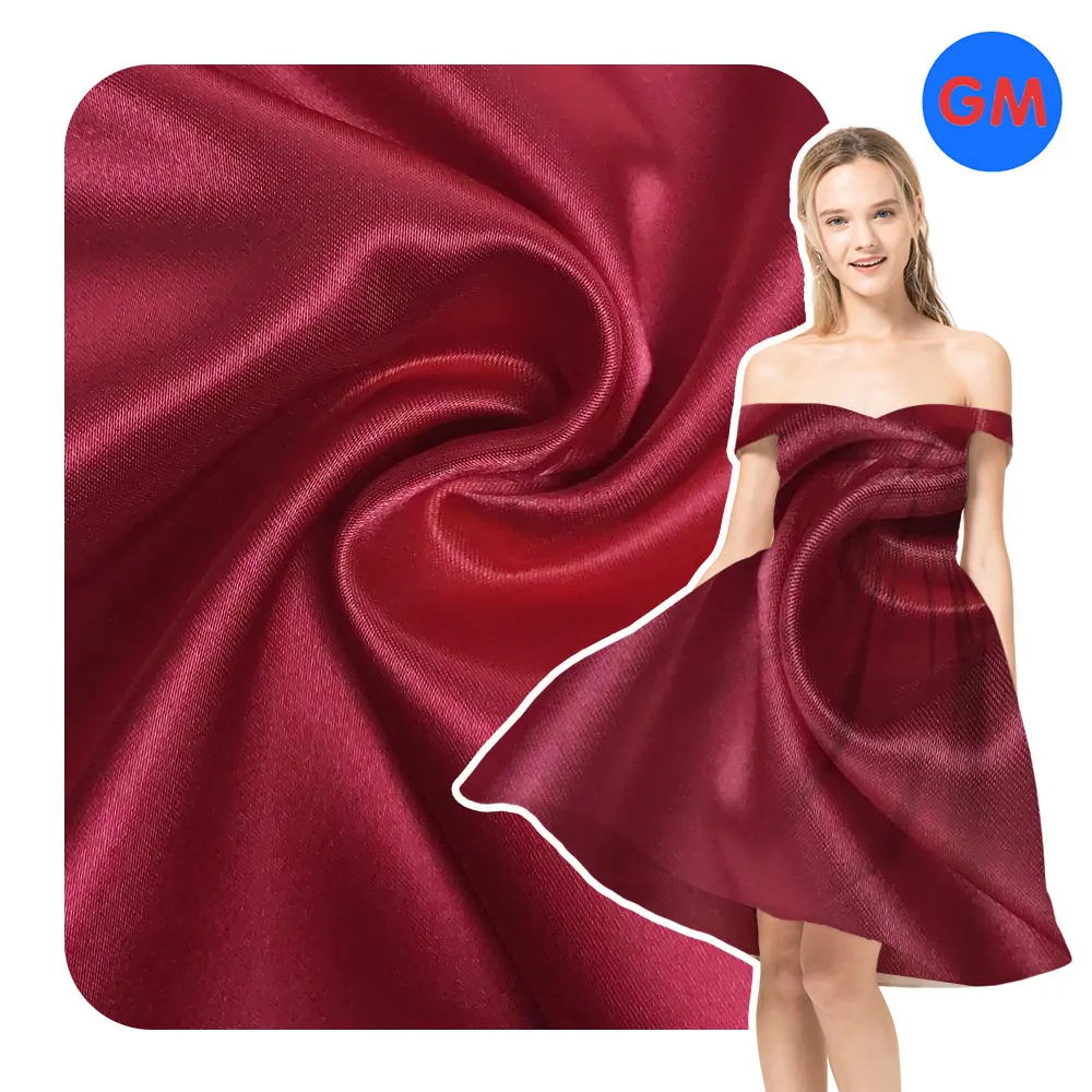 50Dx75d polyester satin wedding dress luxury party gown fabric high twisted textile ready stock customized color