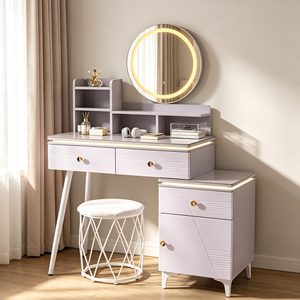 Modern <b>Makeup</b> <b>Vanity</b> With Lighted <b>Mirror</b> Storage Drawers Bedroom Dressing Table With Stool - Product Image 3