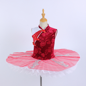 Ropa de Ballet de terciopelo rojo Rojo <span class=keywords><strong>Blanco</strong></span> <span class=keywords><strong>Brillante</strong></span> Tricot Rendimiento Vestido de baile Lentejuelas Escenario Fiesta Ropa de baile - Product Image 1
