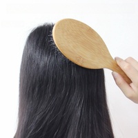 Brosse à cheveux ovale en bambou avec coussin d'air, poils de sanglier naturels et picots en nylon, pour usage domestique, brosse à cheveux personnalisée en bambou