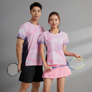 Conjunto <span class=keywords><strong>de</strong></span> <span class=keywords><strong>Traje</strong></span> <span class=keywords><strong>de</strong></span> Bádminton <span class=keywords><strong>de</strong></span> Alta Gama <span class=keywords><strong>de</strong></span> Secado Rápido, Poliéster/Spandex, Cuello en V, Manga Corta, para <span class=keywords><strong>Hombre</strong></span> y Mujer, <span class=keywords><strong>Tenis</strong></span> <span class=keywords><strong>de</strong></span> Mesa - Product Image 1