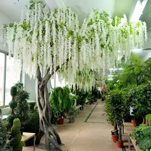 人工シルク藤の花の木結婚式の装飾のためのカスタム手作りの大きな白い花の木人工藤の木