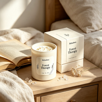 Bougie parfumée de luxe en gros, 100% cire de soja naturelle avec couvercle en bois, boîte cadeau, pot blanc mat pur pour la relaxation et le yoga