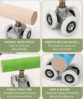 Perchoir à roulettes en bois naturel écologique pour perroquet, jouet interactif d'entraînement et d'exercice pour calopsite, perruche, conure