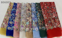 Tissu en dentelle de tulle, matière de dentelle nuptiale, broderie florale perlée et pailletée, 100% polyester, tissu élastique pour mariage