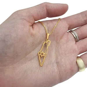 Collana con <span class=keywords><strong>Mappa</strong></span> di Israele e Stella di David Placcata in Oro 18k, Gioielli Ebraici alla Moda, Collana con Ciondolo Personalizzabile - Product Image 3