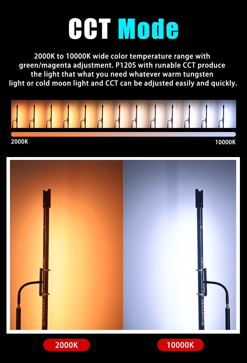 Luxceo P120S DEL lumière vidéo tube RVB 113 cm APP Control DMX batterie