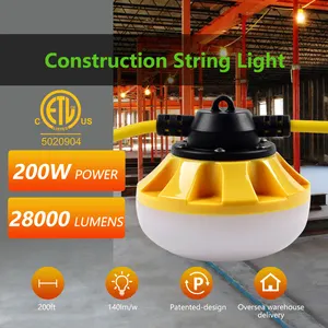 Heavy duty 18/2 SJTW ETL elencato 140lm/w 28000lm 200 ft 200W costruzione temporanea string light job site LED work string light