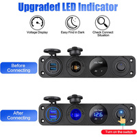 WLETO – panneau de chargeur de voiture avec interrupteur à bascule, charge rapide QC3.0, 2 ports USB, surveillance de la tension, voltmètre LED, 12-24V, sécurité