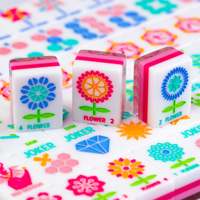Ubin Mahjong Akrilik Motif Putar Biru Pink Pastel 160 Buah, Ubin Permainan Mahjong AS Bermotif Bunga Berlian Pita Cantik