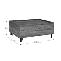 Table basse en forme de L, placage en noyer, compartiment ouvert, pieds industriels, meubles de salon minimalistes