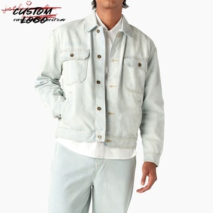 Vente en gros usine, impression personnalisée, veste en jean décontractée <span class=keywords><strong>pour</strong></span> homme, style moto, en denim délavé, <span class=keywords><strong>pour</strong></span> le travail - Product Image 3