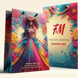 Sacs cadeaux en papier pour vêtements à motif floral, sacs à main haut de gamme de qualité supérieure, sacs shopping en papier souvenir, logo personnalisé, vente en gros d'usine - Product Image 2