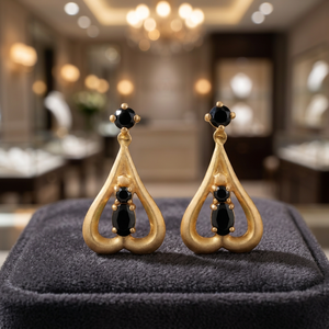 Boucles d'oreilles pendantes en cristal noir plaqué or, forme goutte d'eau, creuses, pour femmes, cadeau de fête - Product Image 3