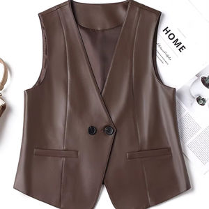 <span class=keywords><strong>Gilet</strong></span> élégant et tendance en cuir PU respirant, col en V, boutonné, uni, pour <span class=keywords><strong>costume</strong></span>, printemps-automne, veste polyvalente formelle en coton - Product Image 1