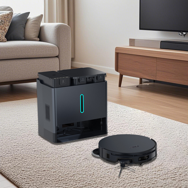 Robotic Vacuum with Expandable Side Brushes & Hot Water Wash, 20000Pa Cyclone Power 180mins Long-Lasting, Self-Empty Station